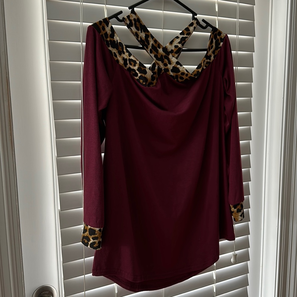 Maroon or Black and Printed Cross Top